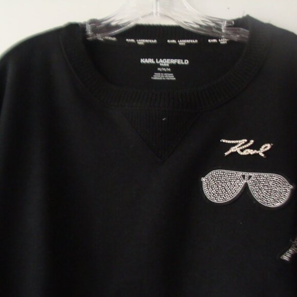 NWT Karl Lagerfeld Paris Pin Sweatshirt Women's Black Fleece, Size M - Picture 2 of 13